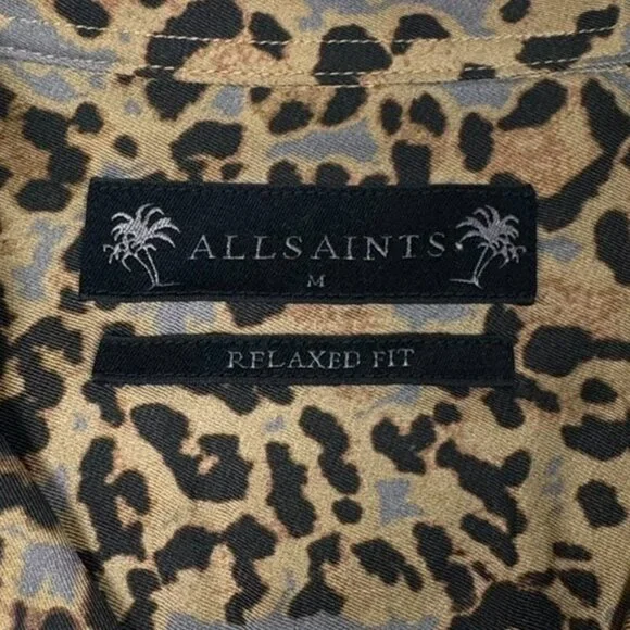AllSaints Halftone Animal Print Shirt Sz M Short Sleeve Button Down Relaxed - Picture 5 of 10
